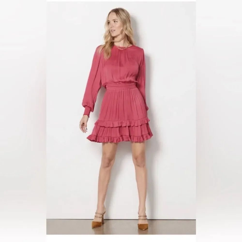 Evereve Hailey Mini Dress Size XS Long Sleeve Ruffle Satin